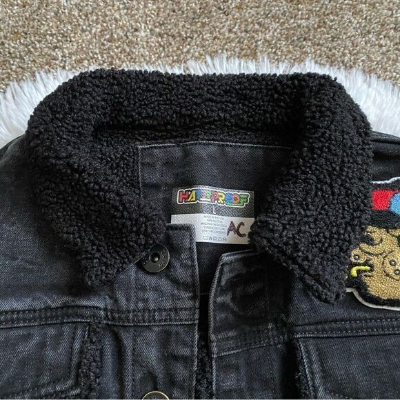 2APM Hater Proof Black Jean Jacket Button Front Embroidered Faux Sherpa Detail - Picture 6 of 16